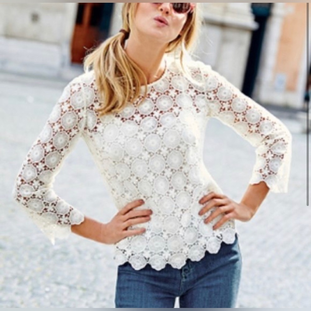 Boden Floral Crochet Long Sleeve Blouse